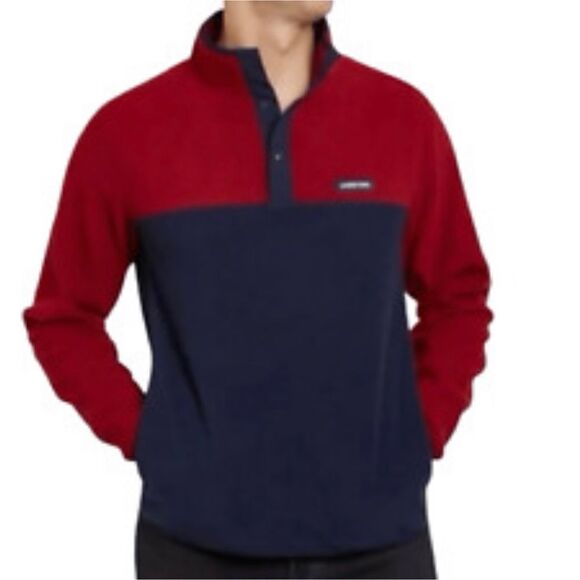 Lands End Mens red and navy blue snap fleece shirt size XL NWT - Picture 1 of 13